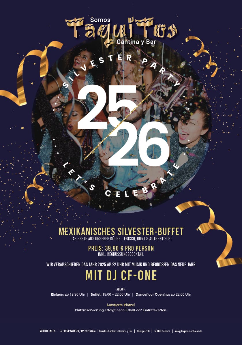 Silvesterparty 2025 im Taquitos Koblenz – Mexikanisches Buffet